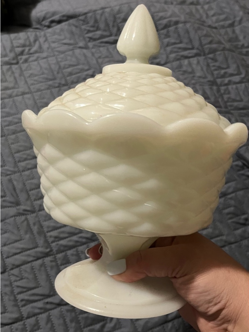 Vintage White Milk Glass Covered Candy dish